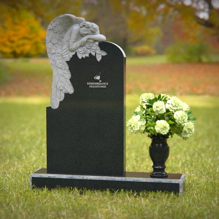 1241 - Serene Angel Granite Headstone with Flower Vase Memorial