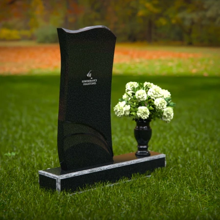 1363 - Modern Waved Granite Headstone with Elegant Carved Accents - 40