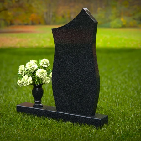 1300 - Modern Granite Headstone with Unique Contoured Design and Flower Vase - 19