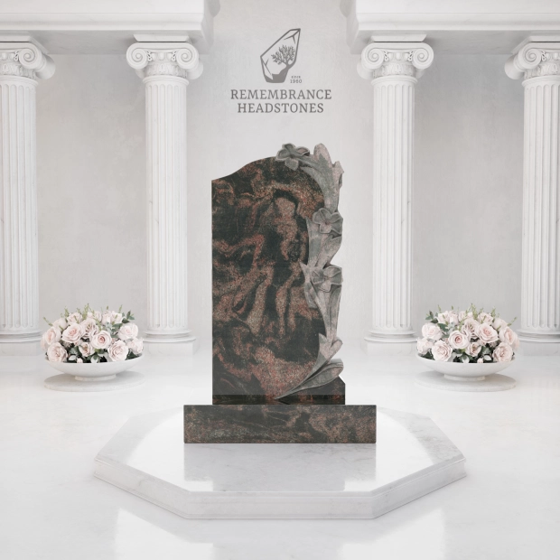 Luxury Lily Carved Granite Upright Headstone