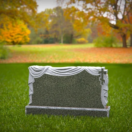 1493 - Elegant Granite Headstone with Draped Cloth and Cross – Timeless Memorial