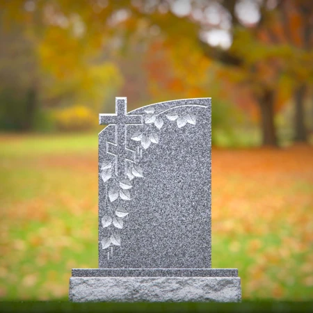 1499 - Granite Memorial Headstone with Cross and Vine Engraving - 1