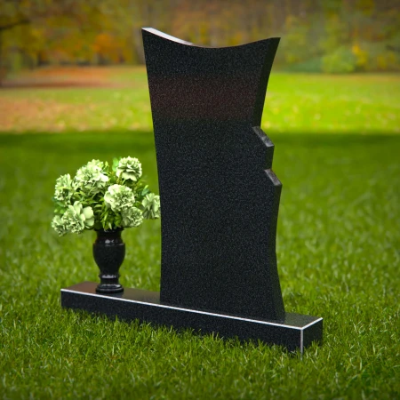 1268 - Contemporary Granite Headstone with Unique Flowing Design and Floral Vase – A Modern Memorial - 6