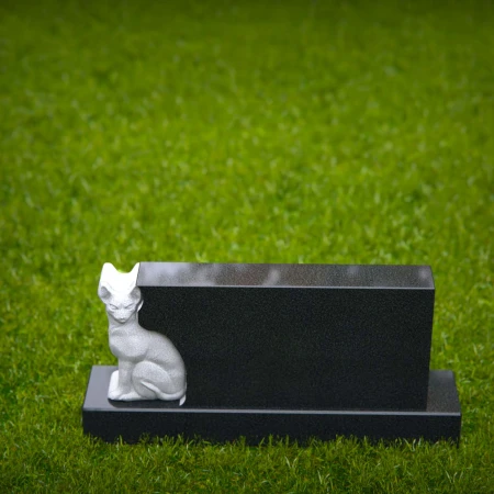 1456 - Elegant Black Granite Pet Memorial Headstone with Cat Sculpture - 1