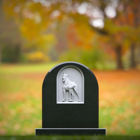 1465 - Black Granite Horse Memorial Headstone with Arched Design - 1