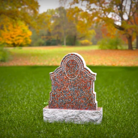 1557 - Classic Red Granite Headstone with Ornate Border and Portrait Frame - 4