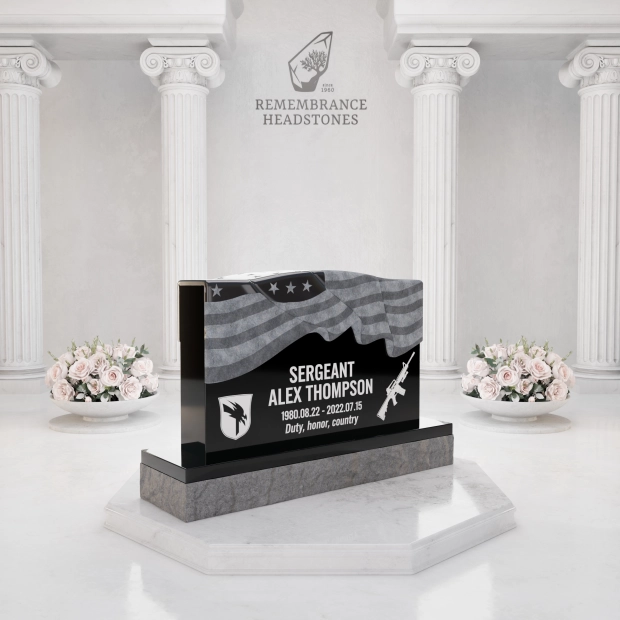 Luxury Military Granite Headstone with Patriotic Flag Design