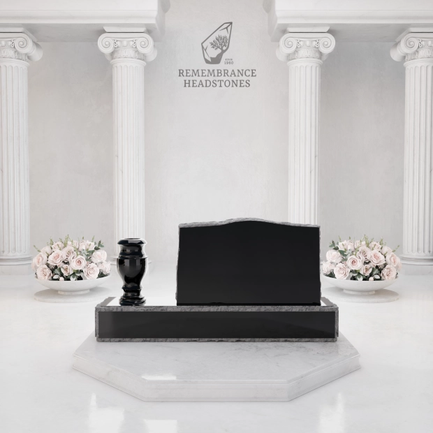  Premium Slant Granite Headstone with Hummingbird & Lily Panel & Vase 