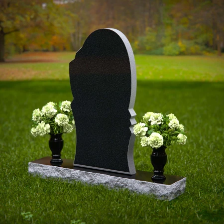 1359 - Modern Oval Granite Headstone with Layered Base - 35