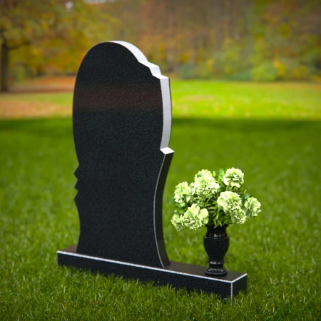 1360 - Elegant Oval Granite Headstone with Layered Accents - 38