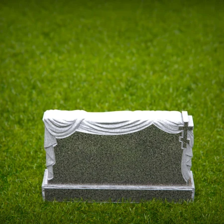 1493 - Elegant Granite Headstone with Draped Cloth and Cross – Timeless Memorial - 3