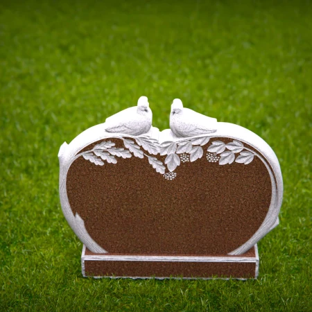 1474 - Granite Headstone with Lovebird Carving and Floral Design - 1