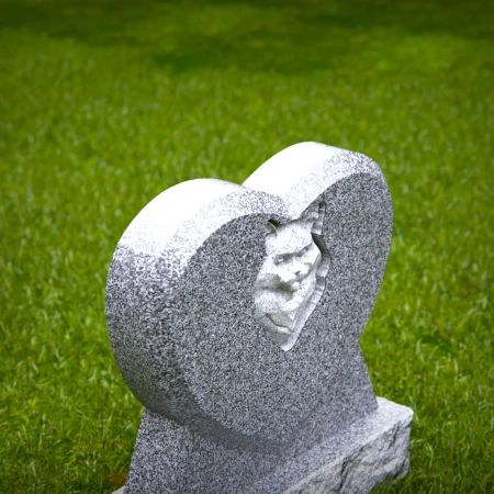 1463 - Heart-Shaped Gray Granite Cat Memorial Headstone - 6