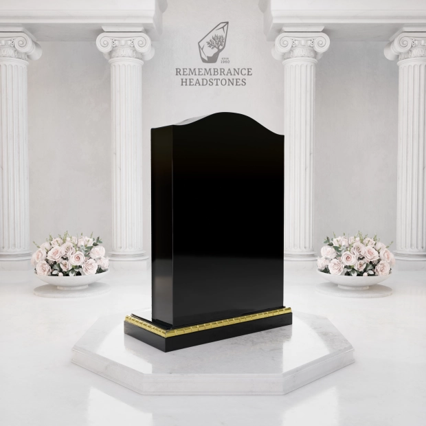 Premium Gold Border Upright Granite Headstone