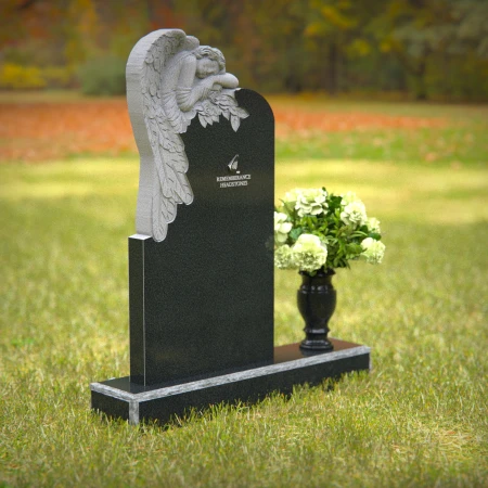 1241 - Serene Angel Granite Headstone with Flower Vase Memorial - 34