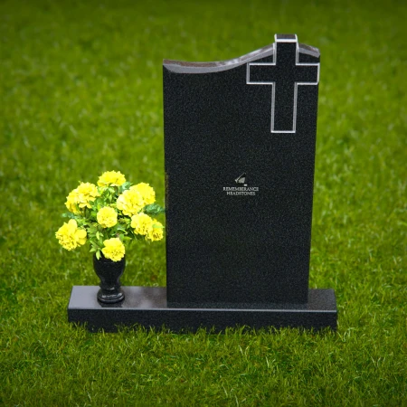 1307 - Upright Granite Headstone with Cross Design and Flower Vase