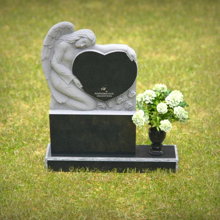 1273 - Granite Angel Heart Headstone with Floral Vase – A Loving Memorial