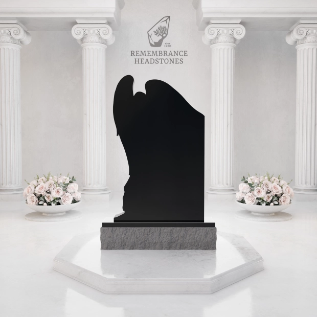 Luxury Upright Granite Monument — Guardian Angel Relief & Photo Cameo