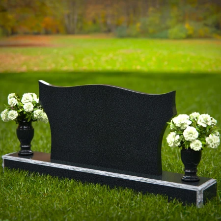 1263 - Elegant Granite Headstone with Sculpted Wave Design and Dual Floral Vases – A Stunning Memorial - 15