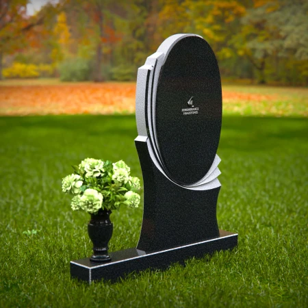 1360 - Elegant Oval Granite Headstone with Layered Accents - 44