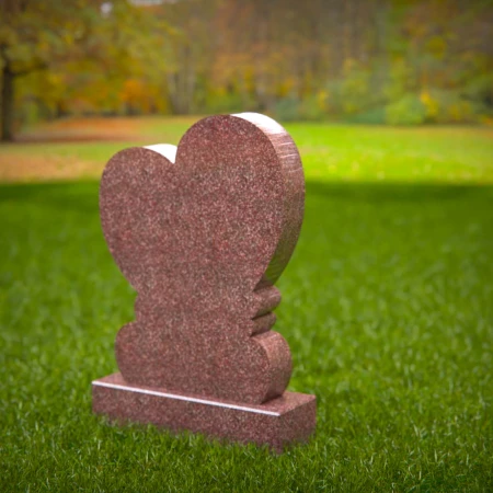 1488 - Elegant Red Granite Double Heart Memorial Headstone - 8