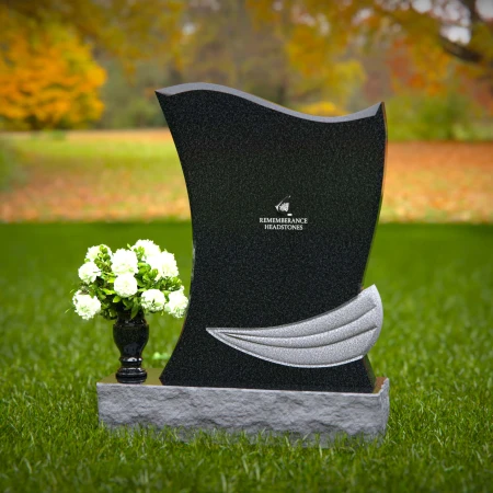 1304 - Elegant Granite Headstone with Flowing Contoured Design and Flower Vase - 37