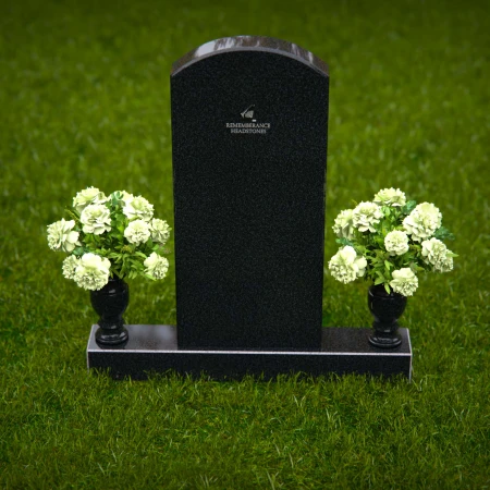 1297 - Upright Granite Headstone with Dual Flower Vases