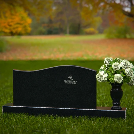 1258 - Modern Granite Headstone with Subtle Wave Design and Floral Vase – A Lasting Tribute