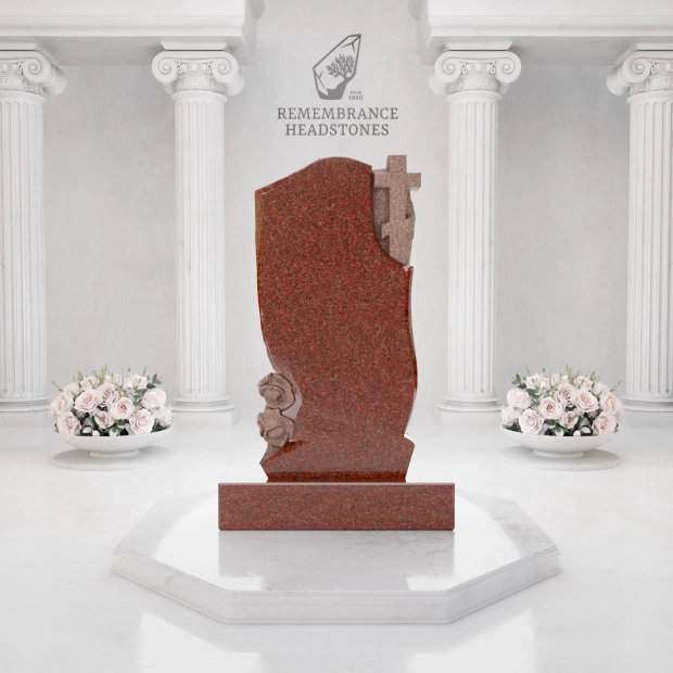 Luxury Orthodox Cross Granite Headstone with Roses