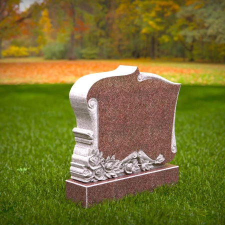 1514 - Granite Headstone with Hand-Carved Rose and Scroll Design - 7