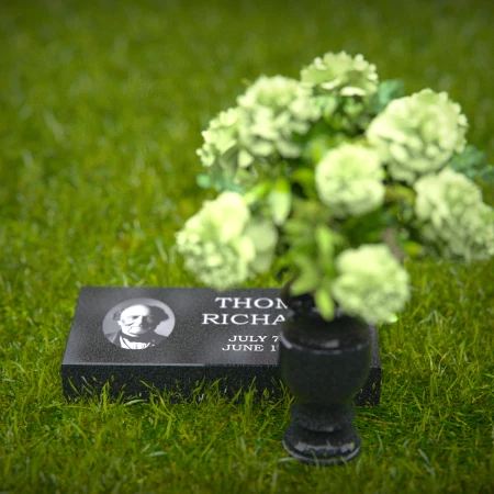 1271 - Compact Granite Headstone with Photo Inlay and Floral Vase – A Personalized Tribute