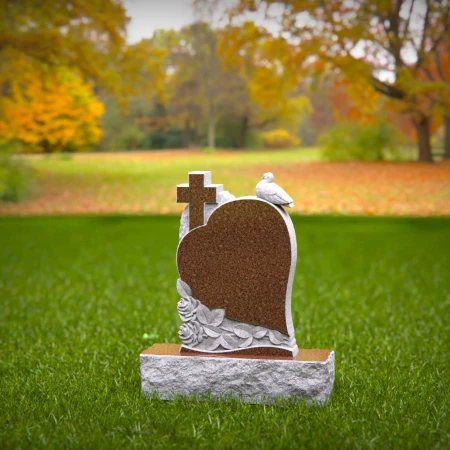 1551 - Heart-Shaped Granite Headstone with Cross, Dove, and Roses - 7