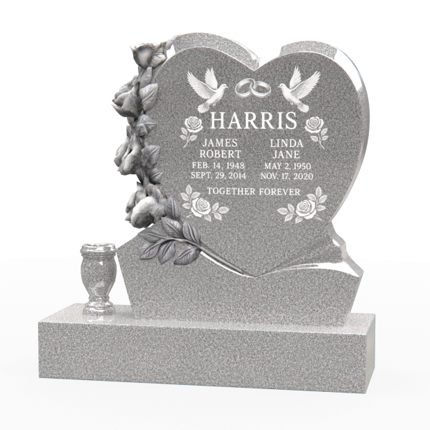 1201071 - Heart-Shaped Upright Granite Headstone With Symbolic Design