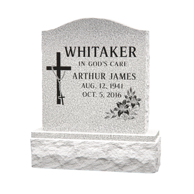 1201013 - Lápida Cristiana de Granito Vertical con Cruz, Rosario y Lirios