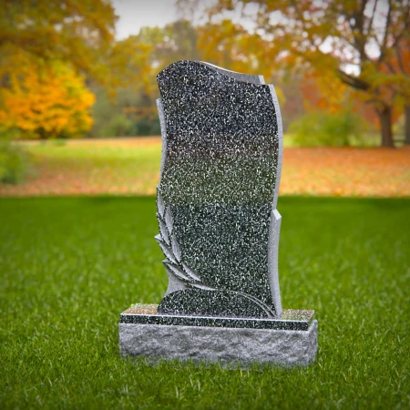 1478 - Elegant Black Granite Headstone with Laurel Leaf Engraving