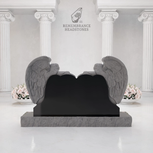Luxury Twin Guardian Angel Heart Companion Granite Headstone