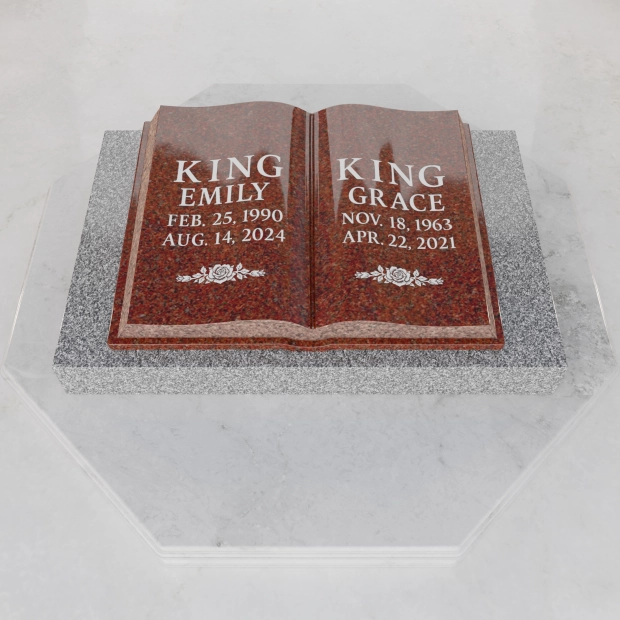 Luxury Companion Book Flat Granite Grave Marker with Sculpted Pages