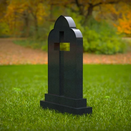 1575 - Black Granite Memorial Headstone with Cutout Cross Design - 5