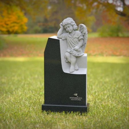 1240 - Angel Sitting on Granite Headstone – Elegant Memorial Tribute - 48