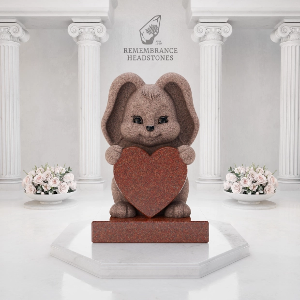 Luxury Bunny Child Granite Memorial with Heart Plaque