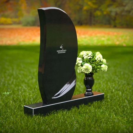 1280 - Modern Curved Granite Headstone with Single Flower Vase - 50