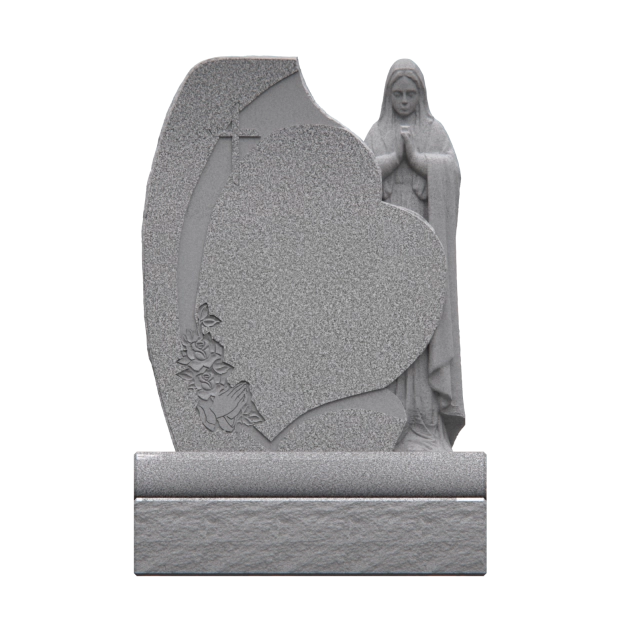 1201031 - Heart-Shaped Monument With Carved Praying Figure and Cross Accent