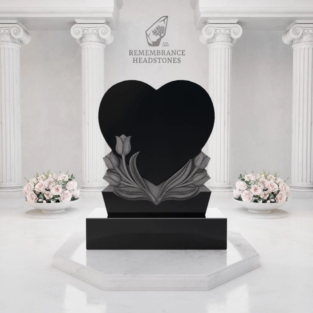 Premium Heart Shape Memorial with Sculpted Tulips & Portrait Medallion