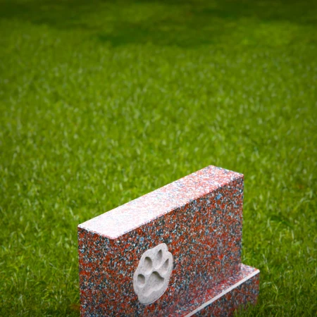 1467 - Custom Red Granite Pet Memorial Headstone with Engraved Paw Print - 4