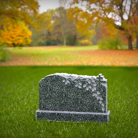 1544 - Classic Granite Headstone with Cross and Vine Leaf Engraving - 2