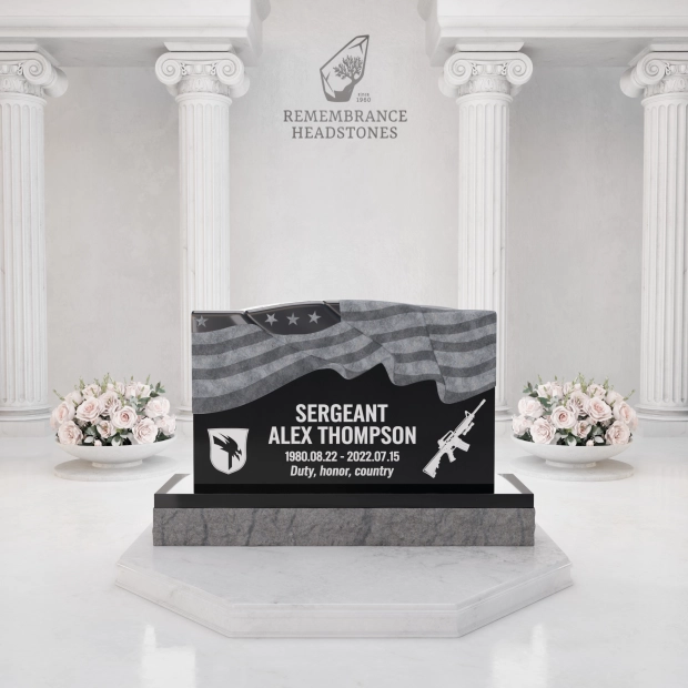 Luxury Military Granite Headstone with Patriotic Flag Design