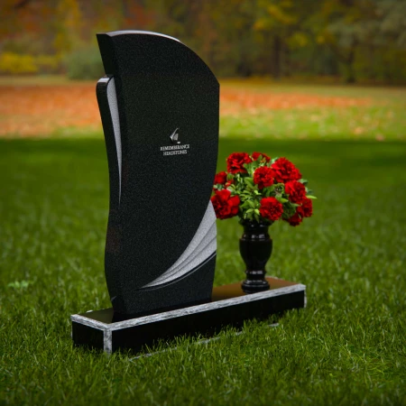 1283 - Modern Granite Headstone with Artistic Curves and Matching Vase - 52