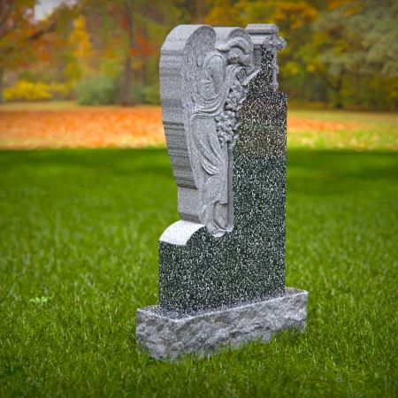 1520 - Granite Headstone with Angel and Cross Sculpture - 1