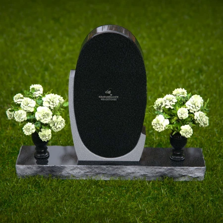 1266 - Elegant Oval Granite Headstone with Dual Floral Vases – A Timeless Memorial