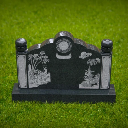 1606 - Traditional Asian-Inspired Memorial Headstone with Nature Engravings - 4